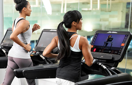 Technology Life Fitness exerciser on treadmill column