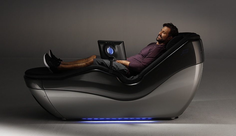 Fitness programming man using hydromassage bed column