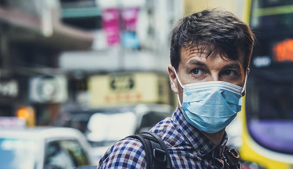 Industry news man wearing face mask column