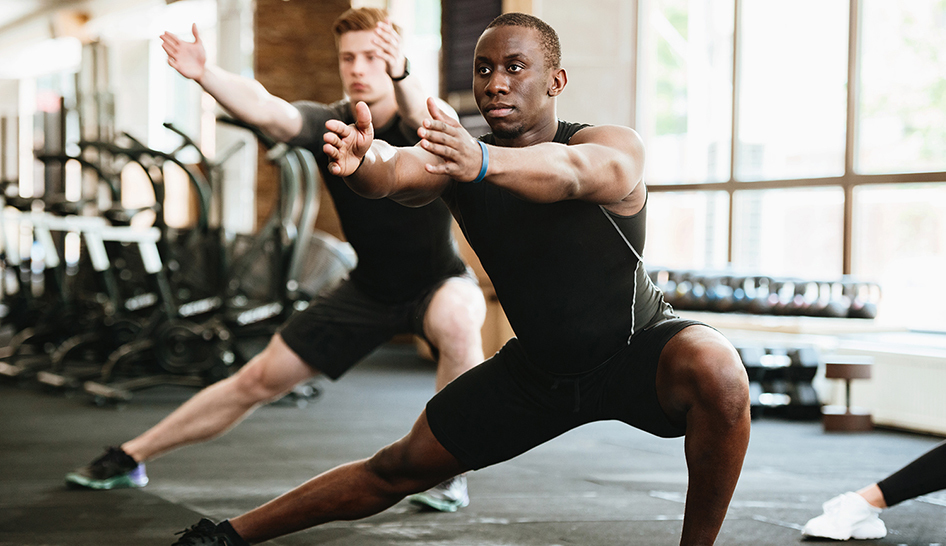 Personal Training Men Exercising Tai Chi Column