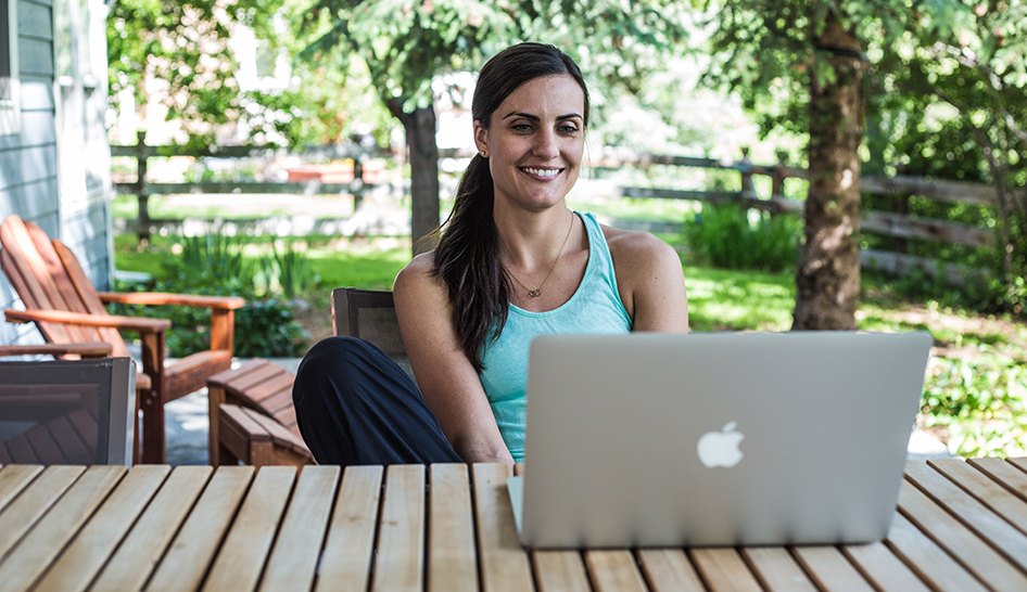 Sales and marketing club automation woman on laptop column