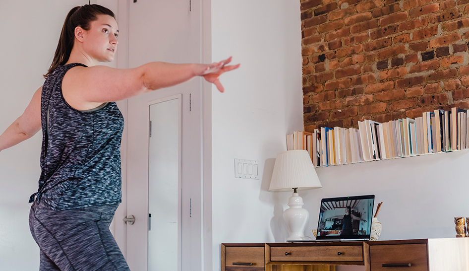 Technology abc fitness woman home yoga virtual stock column